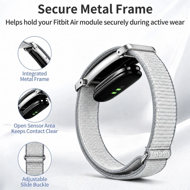 Alt view image 4 of 7 - Nylon Bicep Band Compatible with Google Fitbit Air, Integrated Metal Frame Stretch Breathable Nylon, 916.5IN with 5 Wide Hook-and-loop Straps, Removable Metal Frame, Dual-use As Bicep/wrist Band