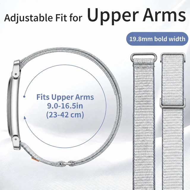 Alt view image 3 of 7 - Nylon Bicep Band Compatible with Google Fitbit Air, Integrated Metal Frame Stretch Breathable Nylon, 916.5IN with 5 Wide Hook-and-loop Straps, Removable Metal Frame, Dual-use As Bicep/wrist Band