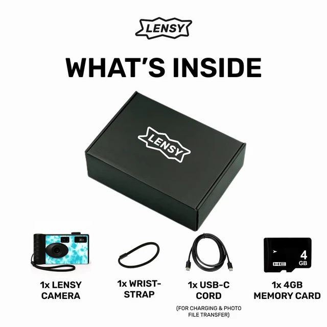 Alt view image 7 of 7 - Screen Free Digital Camera Four Built in Filters Rechargeable, 8mp, Lightweight, Focus-Free, Auto-Flash, Easy-to-Use, Reusable, Retro Film-Style Photos (Blue Tie Dye)