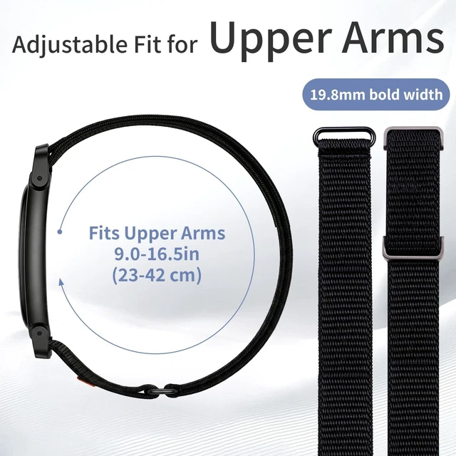 Alt view image 3 of 7 - Nylon Bicep Band Compatible with Google Fitbit Air, Integrated Metal Frame Stretch Breathable Nylon, 916.5IN with 5 Wide Hook-and-loop Straps, Removable Metal Frame, Dual-use As Bicep/wrist Band