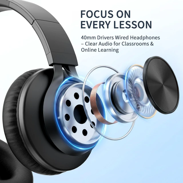 Alt view image 7 of 7 - Kids Headphones Wired 12-Pack Bulk for School K-12 Students Classroom Use, Adjustable, Foldable, Over-Ear Headsets with Microphone HD Stereo Sound 3.5mm Jack for Online Learning