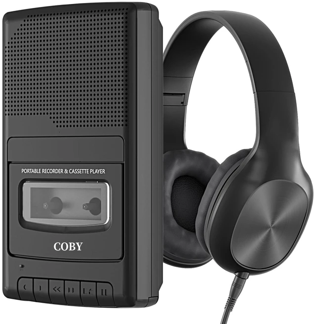 Main image of Portable Cassette Tape Player & Voice Recorder Bundle w/Over-Ear Headphones One-Touch Button Captures Audio with Auto-Stop; Built-In & External Mic Jack; 4x C Battery or AC Power; Compact Carry Handle