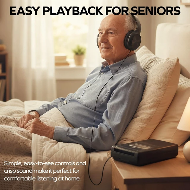 Alt view image 2 of 7 - Portable Cassette Tape Player & Voice Recorder Bundle w/Over-Ear Headphones One-Touch Button Captures Audio with Auto-Stop; Built-In & External Mic Jack; 4x C Battery or AC Power; Compact Carry Handle