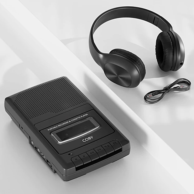 Alt view image 4 of 7 - Portable Cassette Tape Player & Voice Recorder Bundle w/Over-Ear Headphones One-Touch Button Captures Audio with Auto-Stop; Built-In & External Mic Jack; 4x C Battery or AC Power; Compact Carry Handle