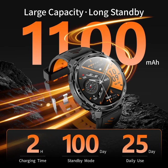 Alt view image 2 of 7 - Military Smartwatch for Men with Compass & Flashlight, Rugged Smart Watch with Bluetooth Calling, Outdoor Fitness Tracker with Heart Rate Sleep Monitor, 100+ Sport Modes Waterproof for Android iPhone