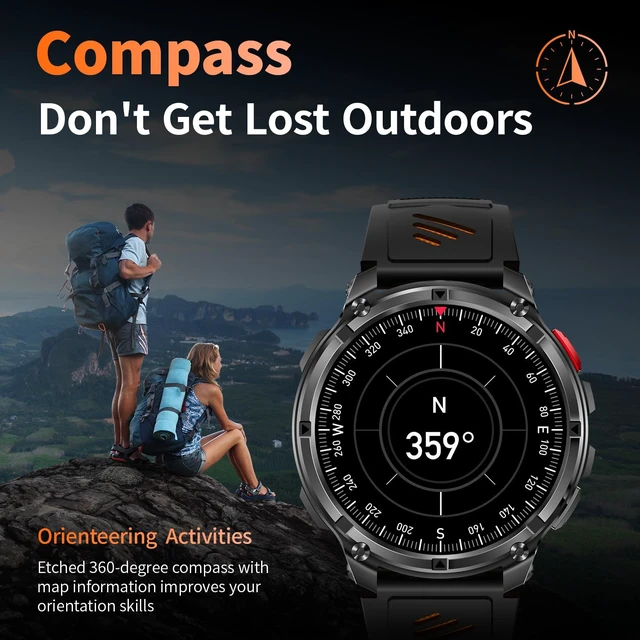 Alt view image 3 of 7 - Military Smartwatch for Men with Compass & Flashlight, Rugged Smart Watch with Bluetooth Calling, Outdoor Fitness Tracker with Heart Rate Sleep Monitor, 100+ Sport Modes Waterproof for Android iPhone