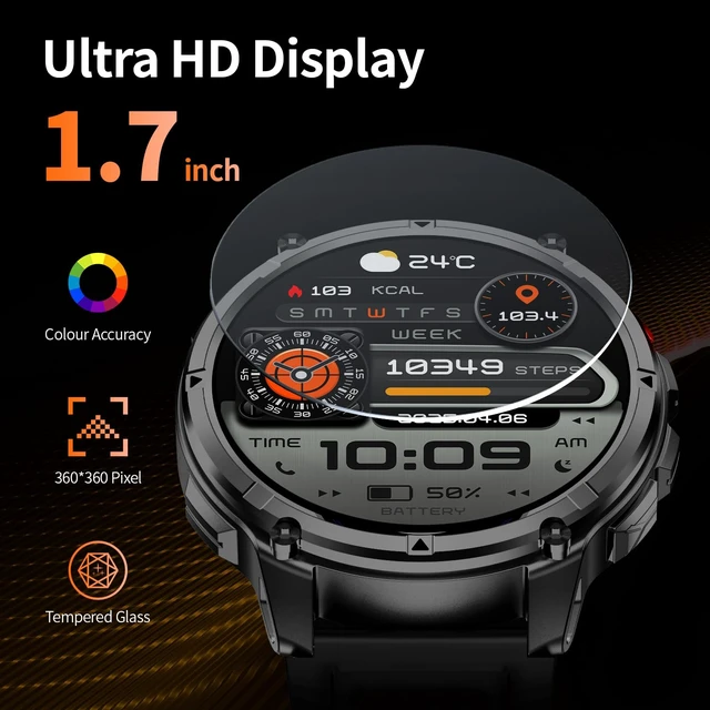 Alt view image 5 of 7 - Military Smartwatch for Men with Compass & Flashlight, Rugged Smart Watch with Bluetooth Calling, Outdoor Fitness Tracker with Heart Rate Sleep Monitor, 100+ Sport Modes Waterproof for Android iPhone