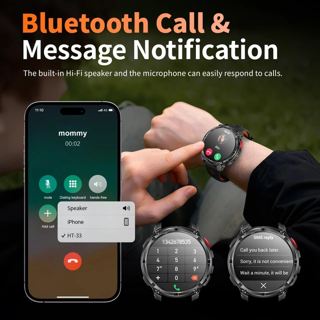 Alt view image 6 of 7 - Military Smartwatch for Men with Compass & Flashlight, Rugged Smart Watch with Bluetooth Calling, Outdoor Fitness Tracker with Heart Rate Sleep Monitor, 100+ Sport Modes Waterproof for Android iPhone