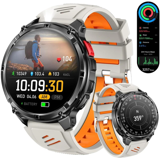 Main image of Military Smartwatch for Men with Compass & Flashlight, Bluetooth Calling Rugged Outdoor Smart Watch, Fitness Tracker with Heart Rate Sleep Monitor, Waterproof Tactical Smartwatch for Android iPhone