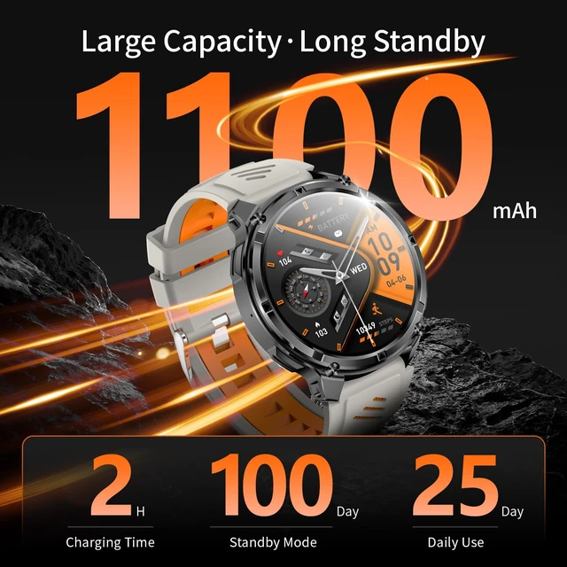Alt view image 2 of 7 - Military Smartwatch for Men with Compass & Flashlight, Bluetooth Calling Rugged Outdoor Smart Watch, Fitness Tracker with Heart Rate Sleep Monitor, Waterproof Tactical Smartwatch for Android iPhone