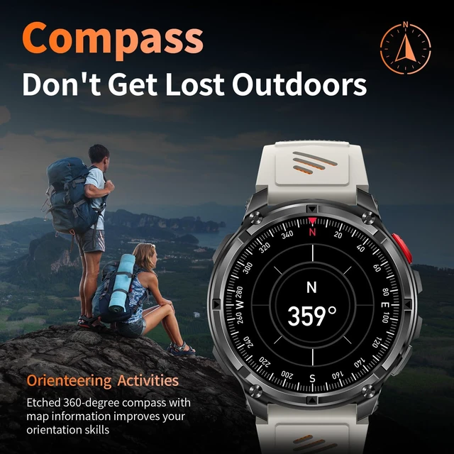 Alt view image 3 of 7 - Military Smartwatch for Men with Compass & Flashlight, Bluetooth Calling Rugged Outdoor Smart Watch, Fitness Tracker with Heart Rate Sleep Monitor, Waterproof Tactical Smartwatch for Android iPhone