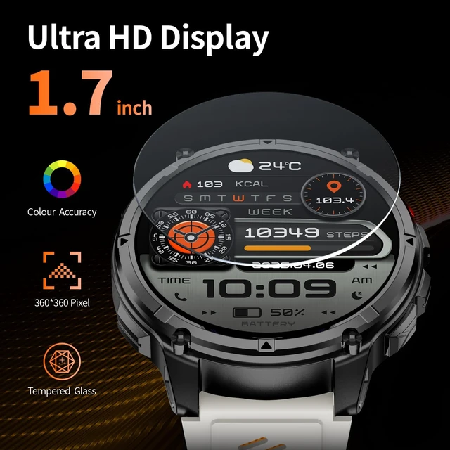 Alt view image 5 of 7 - Military Smartwatch for Men with Compass & Flashlight, Bluetooth Calling Rugged Outdoor Smart Watch, Fitness Tracker with Heart Rate Sleep Monitor, Waterproof Tactical Smartwatch for Android iPhone