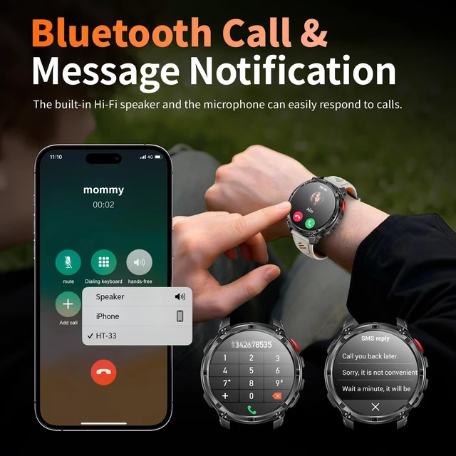 Alt view image 6 of 7 - Military Smartwatch for Men with Compass & Flashlight, Bluetooth Calling Rugged Outdoor Smart Watch, Fitness Tracker with Heart Rate Sleep Monitor, Waterproof Tactical Smartwatch for Android iPhone