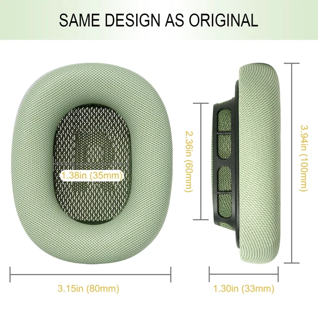 Alt view image 6 of 7 - Upgraded Ear Cushions Replacement Earpads for AirPods Max 1 & 2 Headphones, Protein Leather Ear Pads Ear Covers Cups with Memory Foam and Magnet for AirPods Max 1 & 2 (Green)
