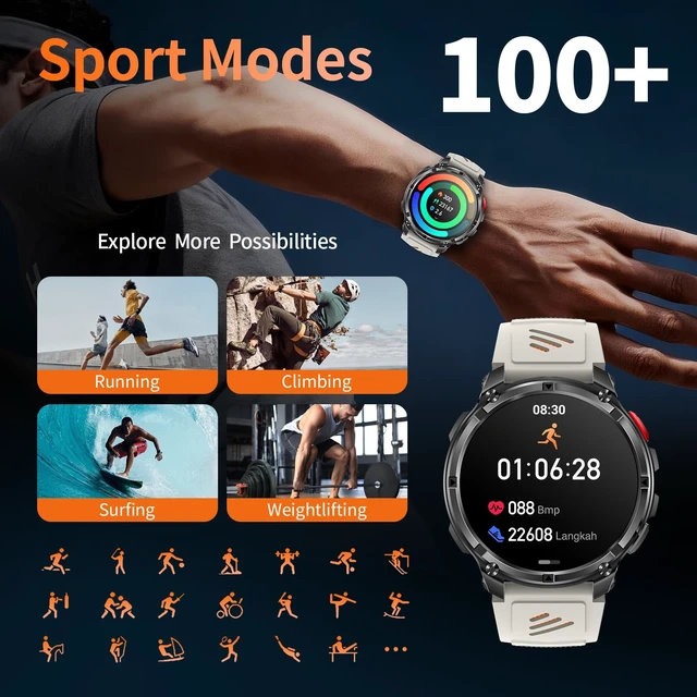 Alt view image 7 of 7 - Military Smartwatch for Men with Compass & Flashlight, Bluetooth Calling Rugged Outdoor Smart Watch, Fitness Tracker with Heart Rate Sleep Monitor, Waterproof Tactical Smartwatch for Android iPhone