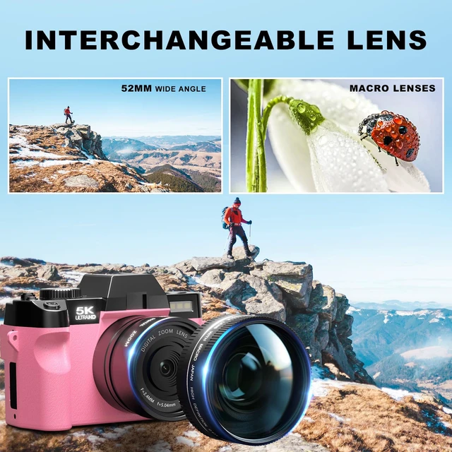 Alt view image 5 of 7 - 5K 64MP Digital Cameras for Photography, Vlogging Point and Shoot Camera AutofocusWIFi Connect16X Zoom180° Flip Screen, 32GB Card, 2 Batteries, for Beginners, Entry-Level User