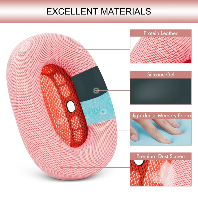 Alt view image 4 of 7 - Upgraded Ear Cushions Replacement Earpads for AirPods Max 1 & 2 Headphones, Protein Leather Ear Pads Ear Covers Cups with Memory Foam and Magnet for AirPods Max 1 & 2 (Pink)