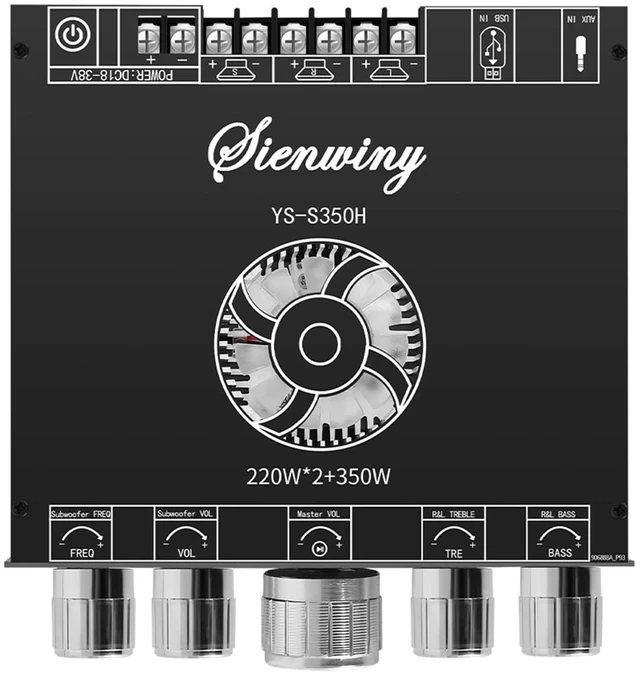 Alt view image 2 of 7 - 2.1 Channel Bluetooth 5.1 Amplifier Module with TPA3255 Chip 220W*2+350W Output, APP Control, AUX+USB+Sound Card Input, Overvoltage/Short Circuit Protection for Home Theater & DIY Speakers
