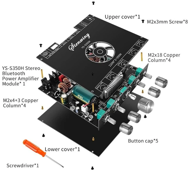 Alt view image 5 of 7 - 2.1 Channel Bluetooth 5.1 Amplifier Module with TPA3255 Chip 220W*2+350W Output, APP Control, AUX+USB+Sound Card Input, Overvoltage/Short Circuit Protection for Home Theater & DIY Speakers