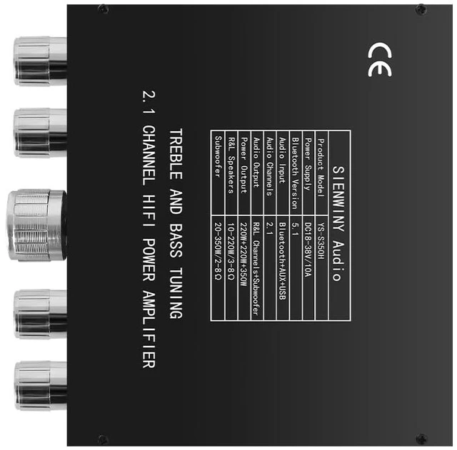 Alt view image 7 of 7 - 2.1 Channel Bluetooth 5.1 Amplifier Module with TPA3255 Chip 220W*2+350W Output, APP Control, AUX+USB+Sound Card Input, Overvoltage/Short Circuit Protection for Home Theater & DIY Speakers