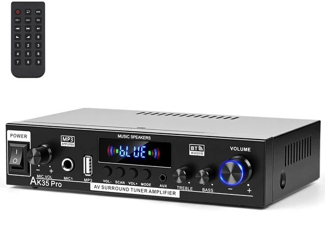 Main image of AK35Pro Bluetooth 5.0 2Channel Stereo Mini Amplifier for Home Speakers FM Radio, USB/SD Card Playback, MIC Input, Remote Control, Suitable for Home Theater Passive Speakers