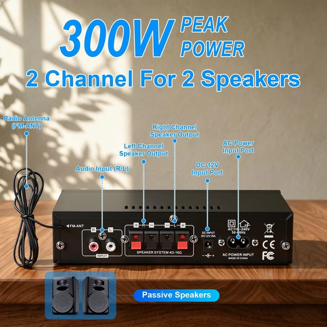 Alt view image 3 of 7 - AK35Pro Bluetooth 5.0 2Channel Stereo Mini Amplifier for Home Speakers FM Radio, USB/SD Card Playback, MIC Input, Remote Control, Suitable for Home Theater Passive Speakers