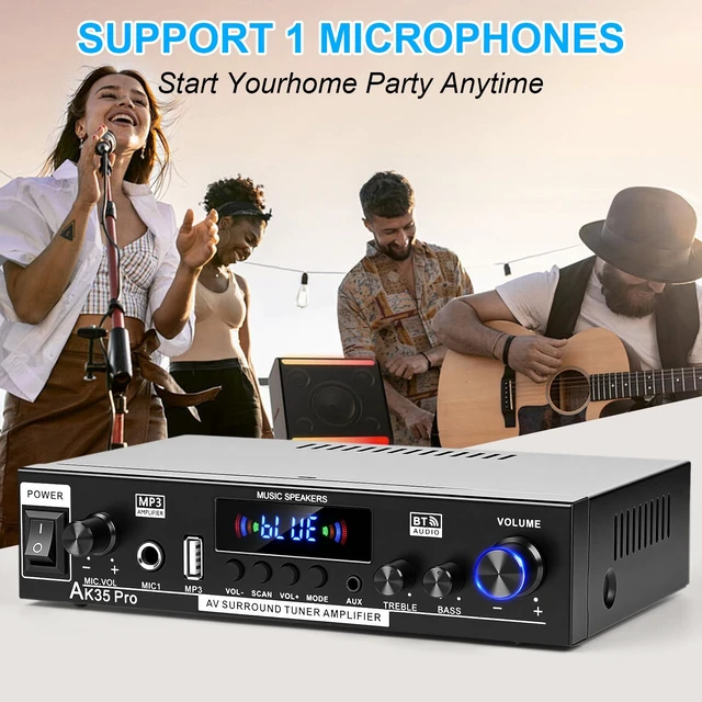Alt view image 7 of 7 - AK35Pro Bluetooth 5.0 2Channel Stereo Mini Amplifier for Home Speakers FM Radio, USB/SD Card Playback, MIC Input, Remote Control, Suitable for Home Theater Passive Speakers