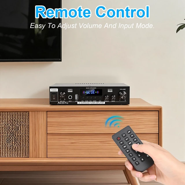 Alt view image 6 of 7 - AK35Pro Bluetooth 5.0 2Channel Stereo Mini Amplifier for Home Speakers FM Radio, USB/SD Card Playback, MIC Input, Remote Control, Suitable for Home Theater Passive Speakers