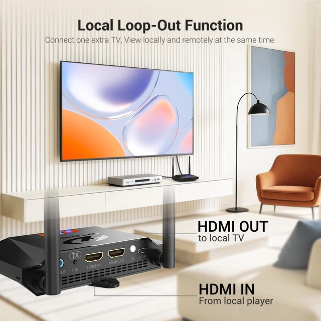 Alt view image 3 of 7 - Wireless HDMI Transmitter and Receiver 4K Decoding 1080P 60HZ, 656 FT HDMI Loop-Out, IR Extend, Dual Cooling Systems, 8 Channels, 1 TX to 3 RXS, Streaming from STB,PC,CCTV to TV,Projector,Monitor