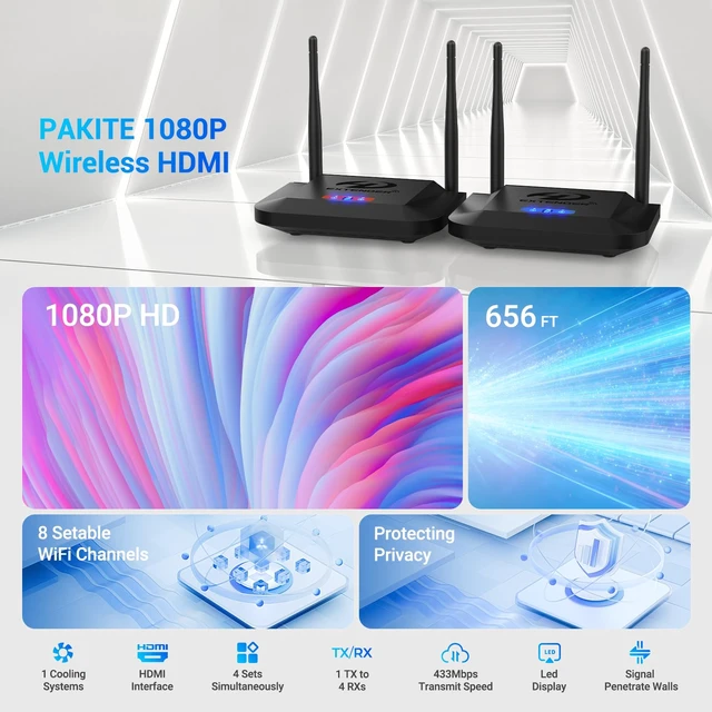 Alt view image 7 of 7 - Wireless HDMI Transmitter and Receiver 4K Decoding 1080P 60HZ, 656 FT HDMI Loop-Out, IR Extend, Dual Cooling Systems, 8 Channels, 1 TX to 3 RXS, Streaming from STB,PC,CCTV to TV,Projector,Monitor