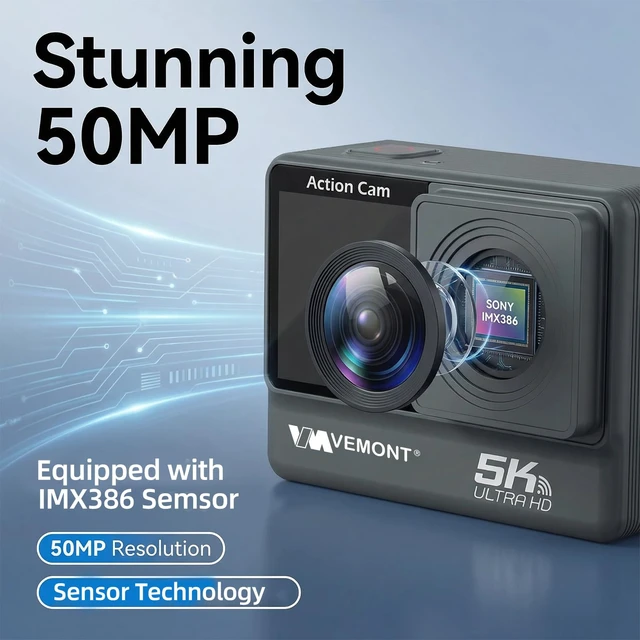 Alt view image 2 of 7 - Ultra HD 5K Action Camera with Dual Touch Screens, 30M Waterproof, Image Stabilization, WiFi, 50MP Photos Ideal for Diving, Cycling, and Vlogging
