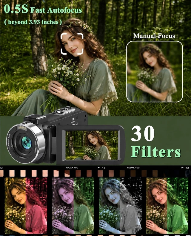 Alt view image 4 of 7 - 4K UHD 80MP Camcorder Video Camera YouTube Vlogging Camera Webcam Autofocus 18X Digital Zoom, 3.0" 270° Rotatable IPS Screen, IR Night Vision Video Recorder with 32GB SD Card, Lens Cap & 2 Batteries