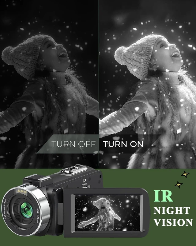 Alt view image 5 of 7 - 4K UHD 80MP Camcorder Video Camera YouTube Vlogging Camera Webcam Autofocus 18X Digital Zoom, 3.0" 270° Rotatable IPS Screen, IR Night Vision Video Recorder with 32GB SD Card, Lens Cap & 2 Batteries