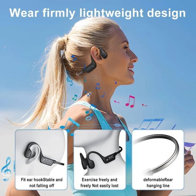Alt view image 5 of 7 - Bone Conduction Headphones, Open Ear Bluetooth 5.4 Headset with Mic | 15H Playback, IPX6 Sweatproof, Lightweight Open-Ear Fit for Running, Cycling, Walking & Outdoor Use (Black)