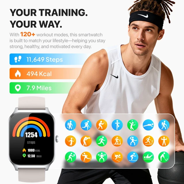 Alt view image 2 of 7 - Smart Watch for Women Men,(Answer/Make Call) 1.83'' HD Fitness Activity Tracker Smartwatch for Android iPhone iOS Compatible,IP68 Waterproof Step Counter with Sleep Monitor (Modern, Starlight, 1.83)