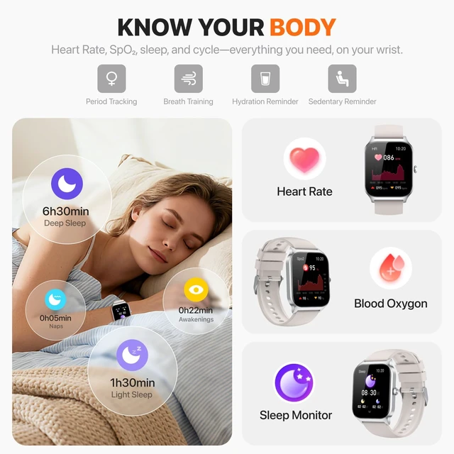 Alt view image 3 of 7 - Smart Watch for Women Men,(Answer/Make Call) 1.83'' HD Fitness Activity Tracker Smartwatch for Android iPhone iOS Compatible,IP68 Waterproof Step Counter with Sleep Monitor (Modern, Starlight, 1.83)