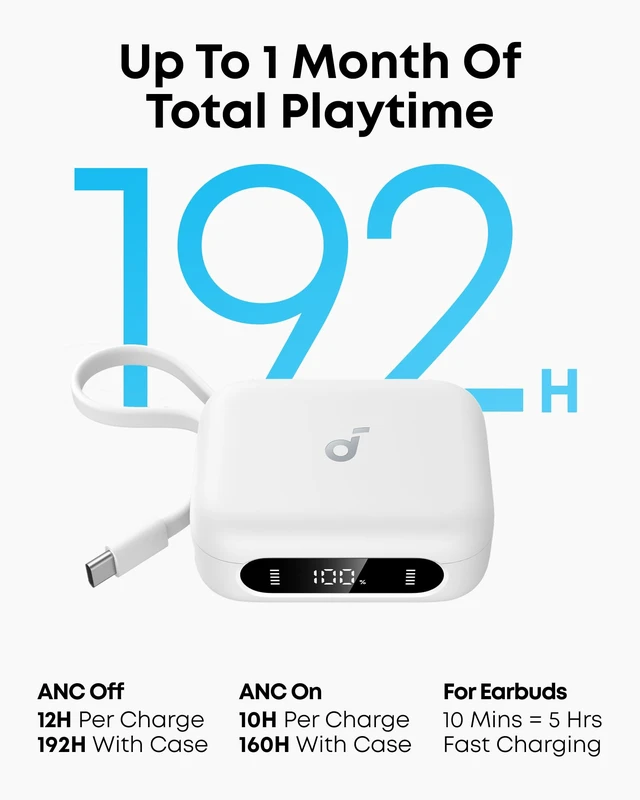 Alt view image 3 of 7 - P41i by Anker Adaptive Noise Cancelling Earbuds With Portable Charging, Only for USB-C Charging, 192H with Case, 6-Mic AI Clear Calls, IPX5 Wireless Bluetooth Earbuds