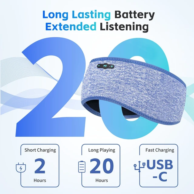 Alt view image 2 of 7 - Sleep Headphones Bluetooth 6.0 Sport Headband for Side Sleepers (Sky Blue) 200mah cell for 20hr playback, 3mm ultra-thin speaker & mic, HD stereo, removable and washable, 2-in-1 sport & sleep headband