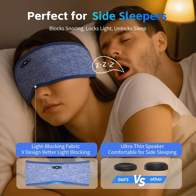 Alt view image 4 of 7 - Sleep Headphones Bluetooth 6.0 Sport Headband for Side Sleepers (Sky Blue) 200mah cell for 20hr playback, 3mm ultra-thin speaker & mic, HD stereo, removable and washable, 2-in-1 sport & sleep headband