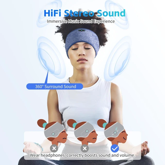 Alt view image 6 of 7 - Sleep Headphones Bluetooth 6.0 Sport Headband for Side Sleepers (Sky Blue) 200mah cell for 20hr playback, 3mm ultra-thin speaker & mic, HD stereo, removable and washable, 2-in-1 sport & sleep headband