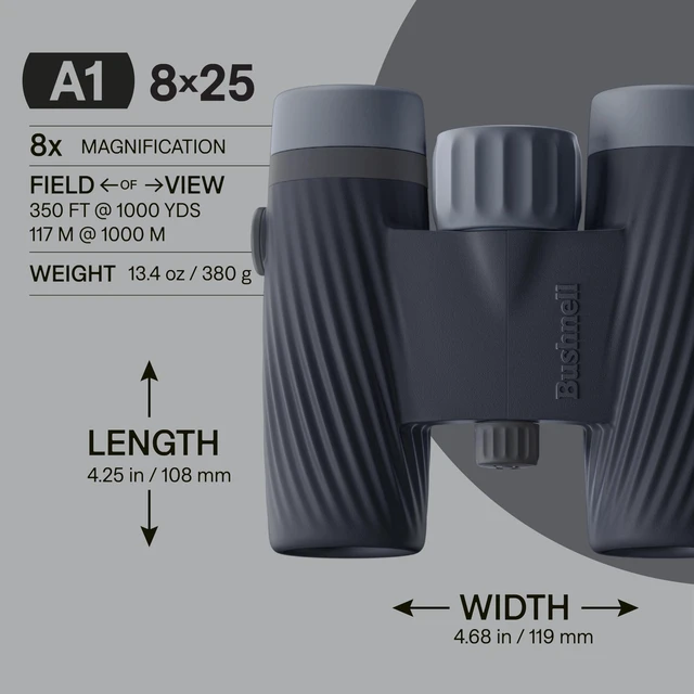 Alt view image 2 of 7 - A1 8x25 Binoculars Ebony Black Waterproof, Fogproof, 8X Magnification, Fully Multi-Coated Lenses & Rubber Armor