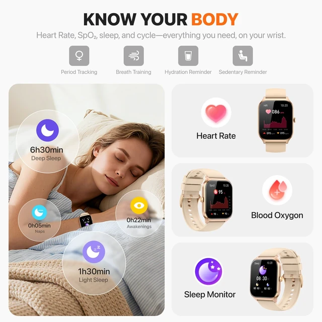 Alt view image 4 of 7 - Smart Watch for Women Men,(Answer/Make Call) 1.83'' HD Fitness Activity Tracker Smartwatch for Android iPhone iOS Compatible,IP68 Waterproof Step Counter with Sleep Monitor (Modern, Gold, 1.83)