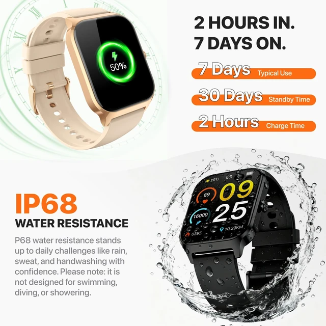 Alt view image 6 of 7 - Smart Watch for Women Men,(Answer/Make Call) 1.83'' HD Fitness Activity Tracker Smartwatch for Android iPhone iOS Compatible,IP68 Waterproof Step Counter with Sleep Monitor (Modern, Gold, 1.83)