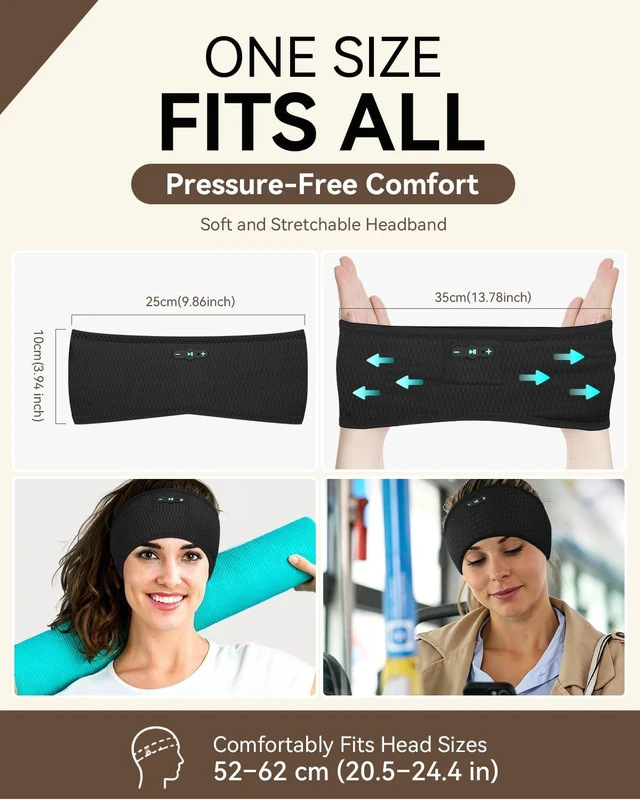 Alt view image 6 of 7 - Sleep Headphones Bluetooth 6.0 Headband for Side Sleepers (Black Mesh) 200mah cell for 20hr playback, 3mm ultra-thin speaker & mic, HD stereo, removable and washable, 2-in-1 sport & sleep headband