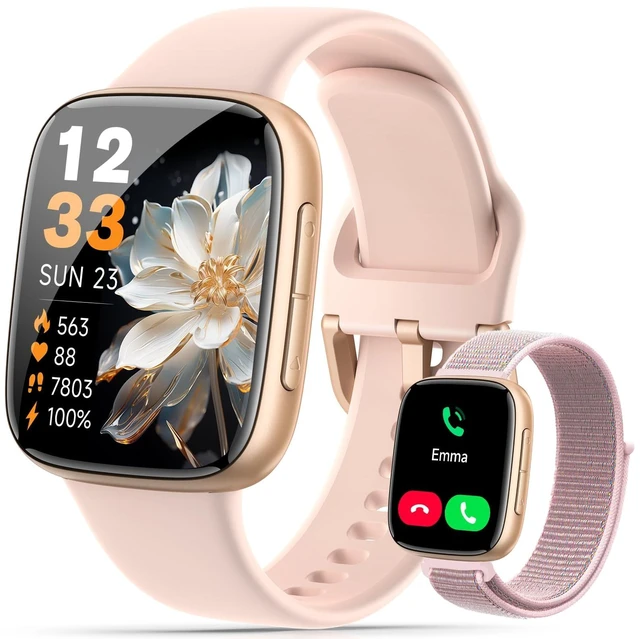 Main image of Smart Watch for Women Men (2 Bands), 1.85" AMOLED Smartwatch for iPhone & Android, Heart Rate/ SpO2/ Sleep Monitor, 3ATM Waterproof, Calls & Messages, 120+ Sports Modes Fitness Tracker (Pink)
