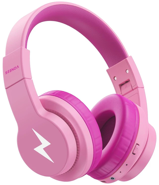 Main image of JCH-01 Kids Bluetooth Headphones, 85/94dB, 3 Light Modes,Pink 75H playtime, soft padded fit, mic & AUX cord, stickers & doodle fun kids love; Wireess Headphones for school, travel, iPad