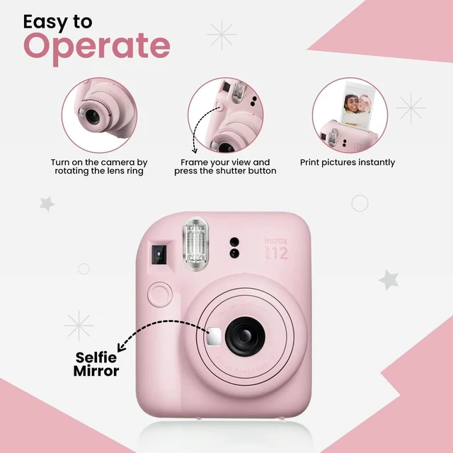 Alt view image 5 of 7 - Instant Mini 12 Camera + Accessory Bundle & Compatible Custom Case + Fuji Instant (20 Shots) Designer Mini Photo Album (60 Pockets) (Blossom Pink)
