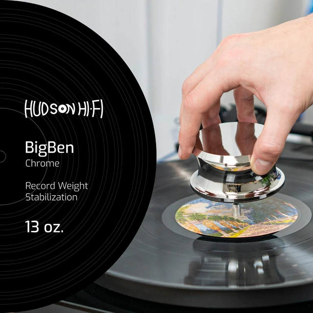 Alt view image 2 of 7 - BigBen Record Weight Stabilizer with Protective Leather Pad - 13-Ounce Vinyl Turntable Weight - Durable & Stylish LP Stabilizer - Fits on Any Turntable - Chrome