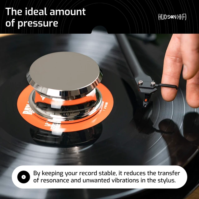 Alt view image 5 of 7 - BigBen Record Weight Stabilizer with Protective Leather Pad - 13-Ounce Vinyl Turntable Weight - Durable & Stylish LP Stabilizer - Fits on Any Turntable - Chrome