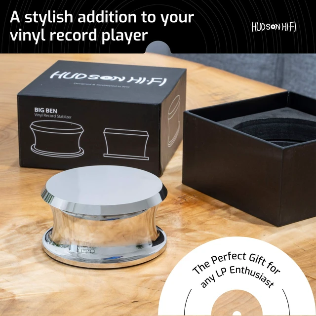 Alt view image 6 of 7 - BigBen Record Weight Stabilizer with Protective Leather Pad - 13-Ounce Vinyl Turntable Weight - Durable & Stylish LP Stabilizer - Fits on Any Turntable - Chrome